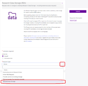 Research Data Storage request form