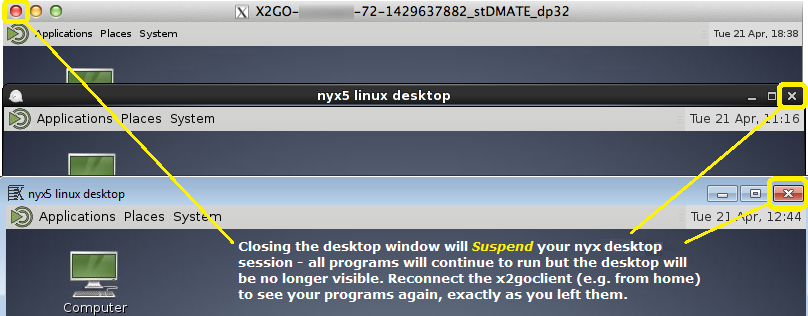 Close desktop window to suspend session
