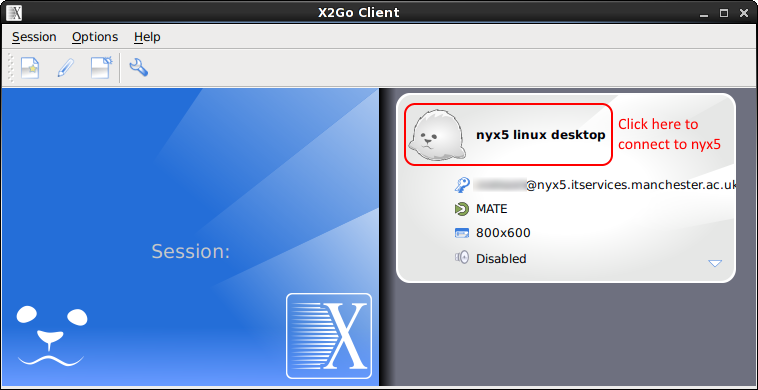X2go client main window